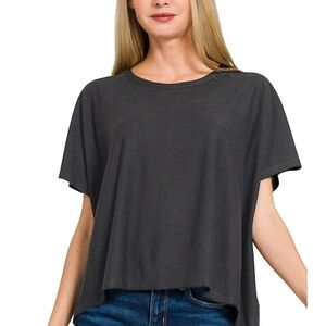 Zenana Outfitters SLUB BOX TEE In Black Sm-lg NWOT